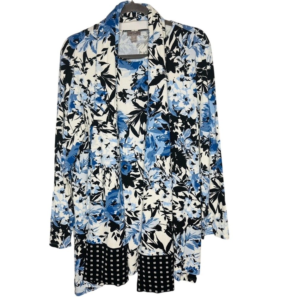 J Jill Womens Floral Popover Tunic Removable Scarf Size 2X Stretch Mature Church